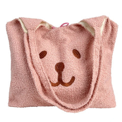 Cartoon Plush Shoulder Bag - Embroidery Bear Large Capacity Satchel Tote