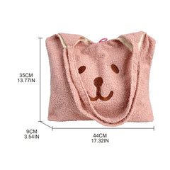 Cartoon Plush Shoulder Bag - Embroidery Bear Large Capacity Satchel Tote