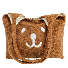 Cartoon Plush Shoulder Bag - Embroidery Bear Large Capacity Satchel Tote