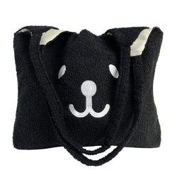 Cartoon Plush Shoulder Bag - Embroidery Bear Large Capacity Satchel Tote