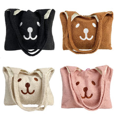 Cartoon Plush Shoulder Bag - Embroidery Bear Large Capacity Satchel Tote
