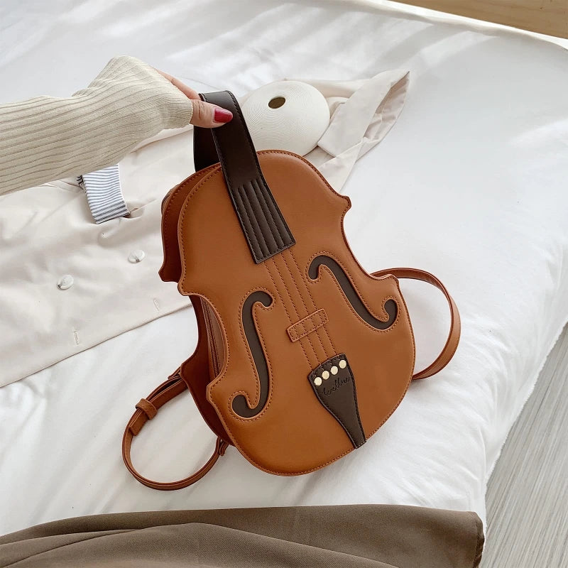 Women Violin Shape PU Leather Backpack Purse Handbag