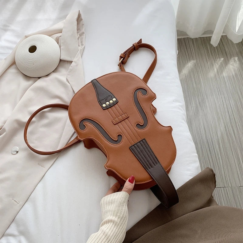 Women Violin Shape PU Leather Backpack Purse Handbag