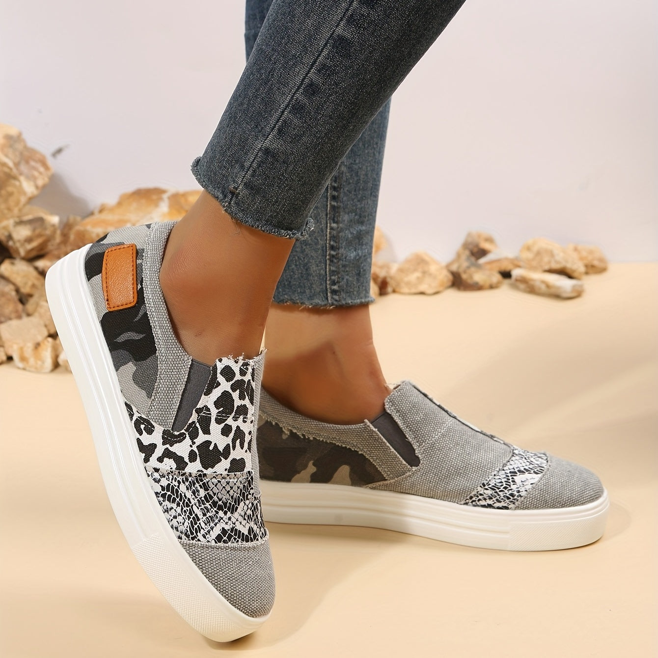 Colorblock Canvas Lace Up Flat Sneakers for Women