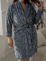  Leopard Print Flannel Robe With Pockets