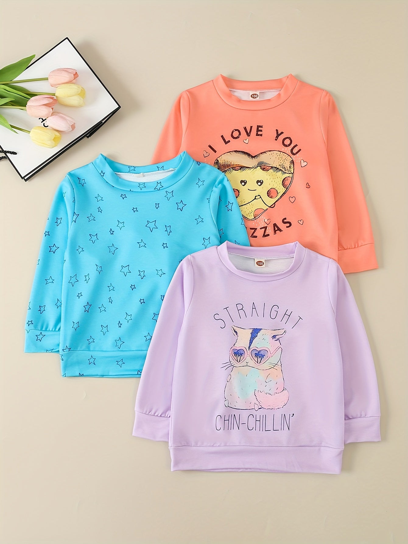 Toddler Girls Cartoon Graphic Sweatshirts - 3 Pack