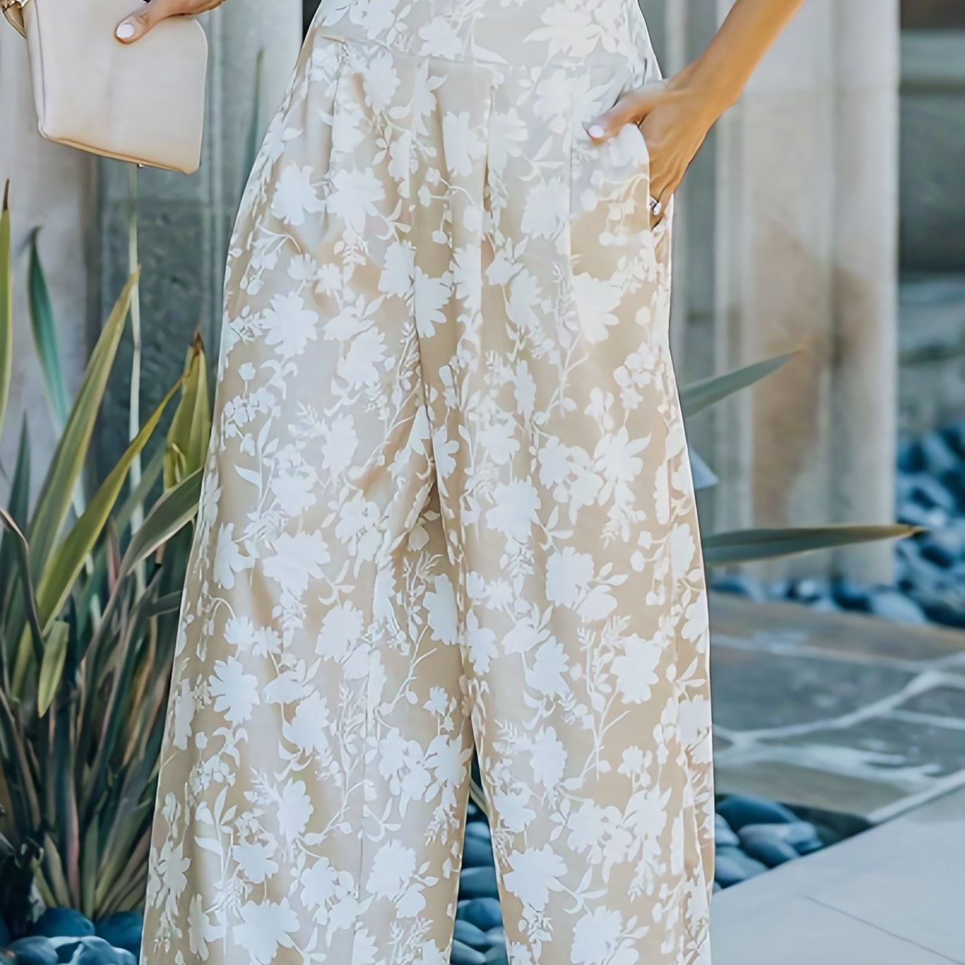 Floral Print High Rise Wide Leg Pants With Pockets