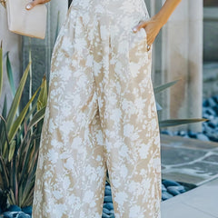 Floral Print High Rise Wide Leg Pants With Pockets