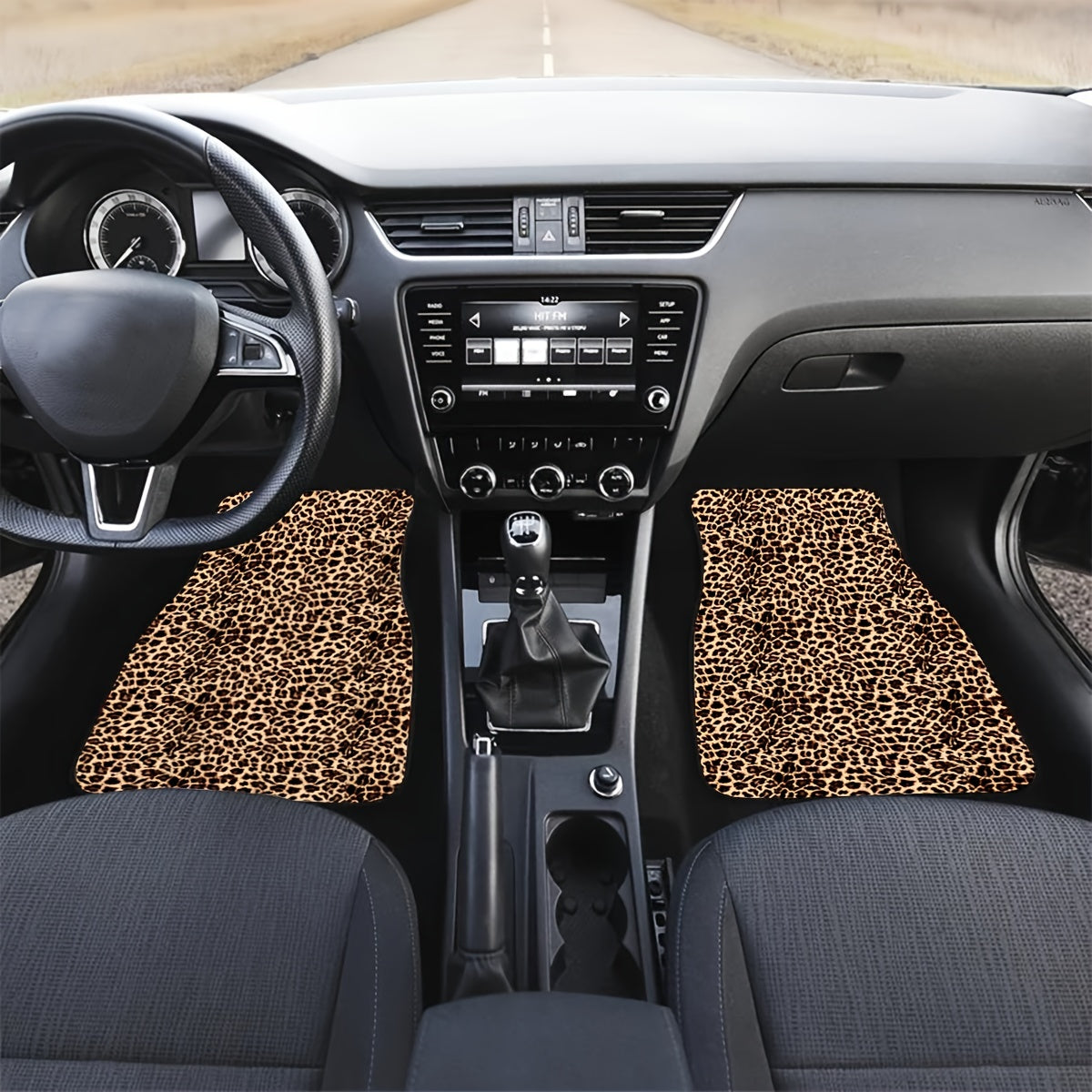 4pcs Leopard Print Car Seat Floor Mats Brown Front Rear Seat Pads