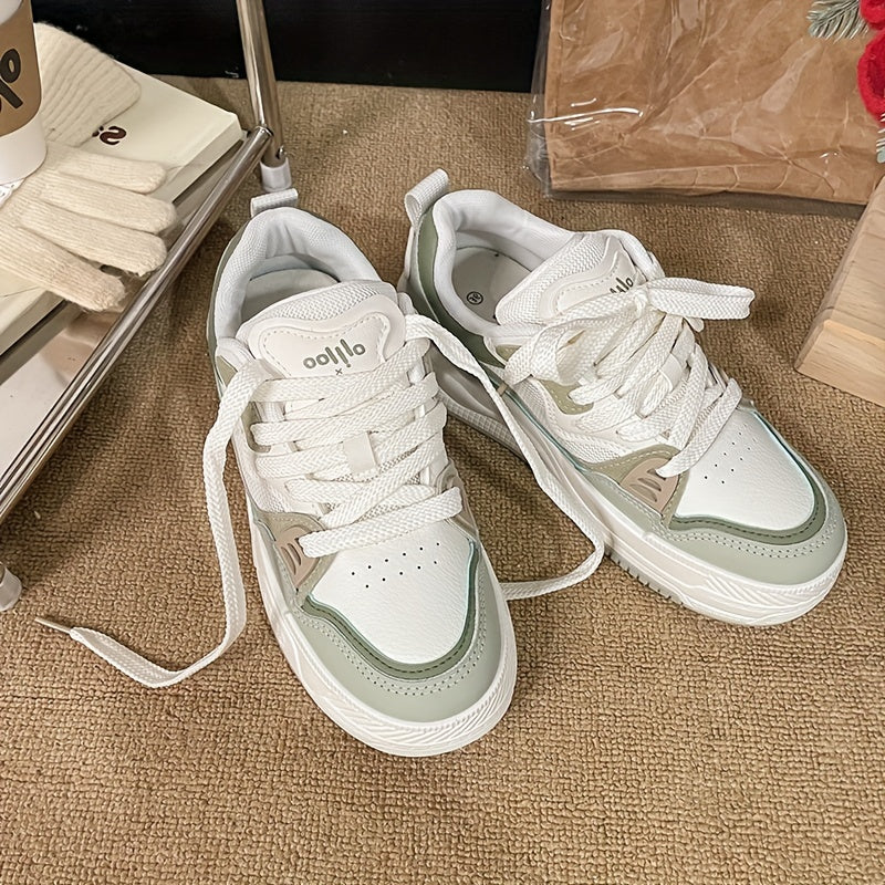 Women's Breathable Mesh Sneakers Lace Up Colorblock Shoes Platform