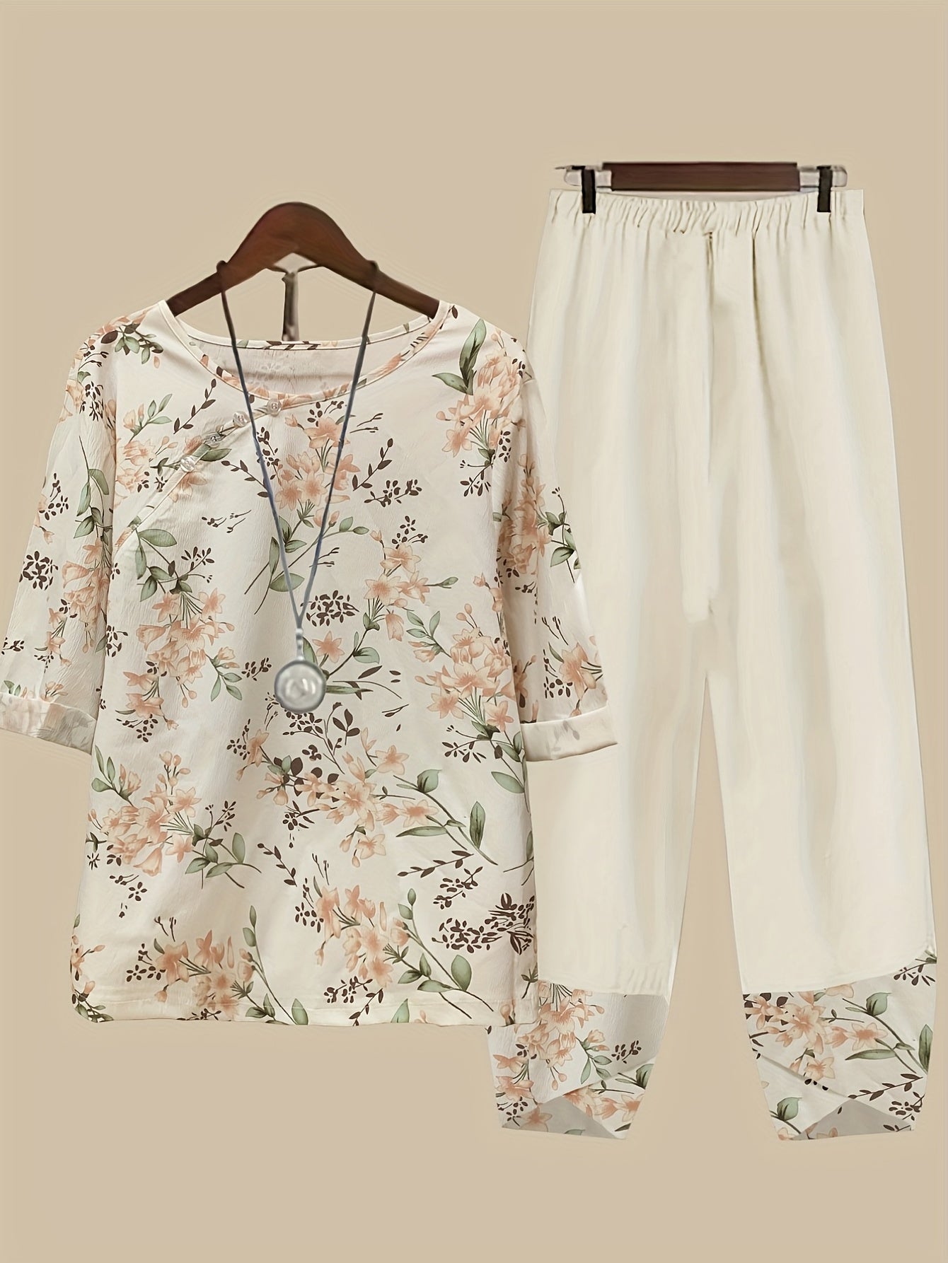 Floral Print Two Piece Set Top & Pants Outfit