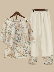 Floral Print Two Piece Set Top & Pants Outfit