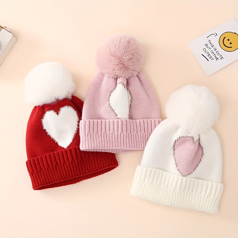 Golden Silk Edge Jacquard Love Knitted Hat for Children