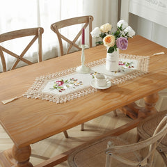 Polyester Table Runner Embroidery Flowers Coffee Lace Fringe for Home Decoration