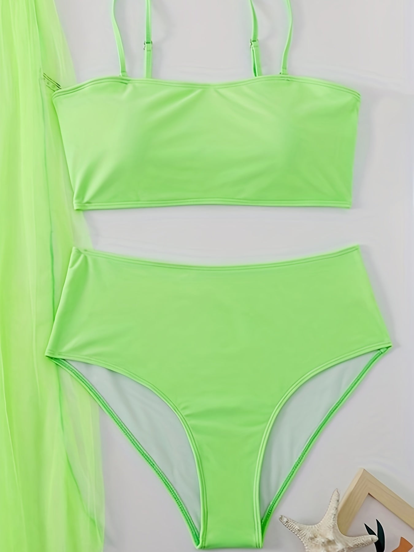  Solid Mesh Skirt & Bra & Panties Swimsuit Set