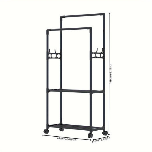 Double Pole Coat Rack 2 Layer Clothes Rack Standing Hat Rack Shoes And Hats Rack