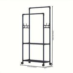 Double Pole Coat Rack 2 Layer Clothes Rack Standing Hat Rack Shoes And Hats Rack