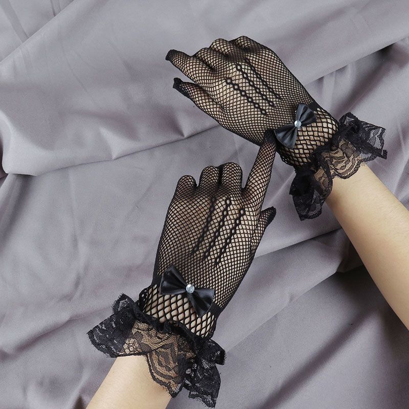 Lace Gloves with Rhinestone Bowknot for Weddings & Events