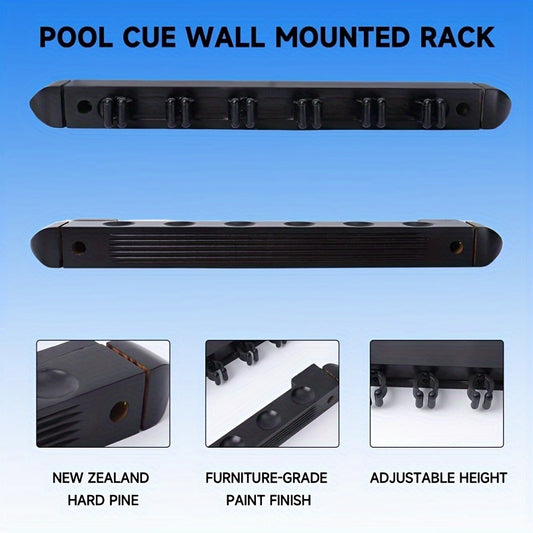 Wood Pool Cue Holder with Metal Clip for 6 Clubs