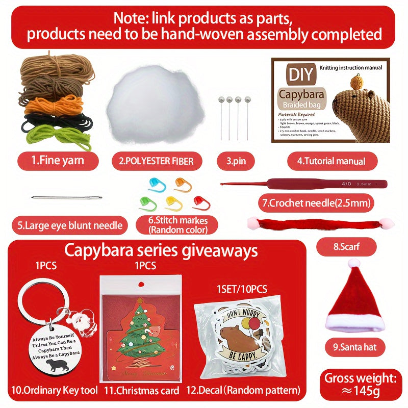 Christmas Capybara Crochet Kit - Animal Knitting Material Package