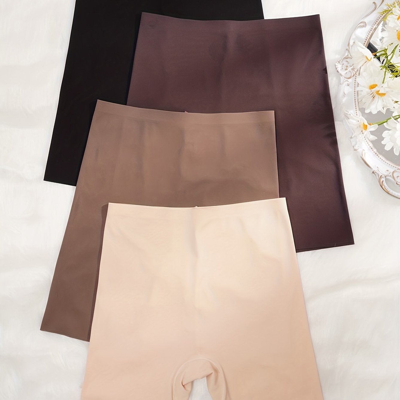 4pcs Seamless Solid Boyshort Panties Soft Comfortable Stretch Women's Lingerie