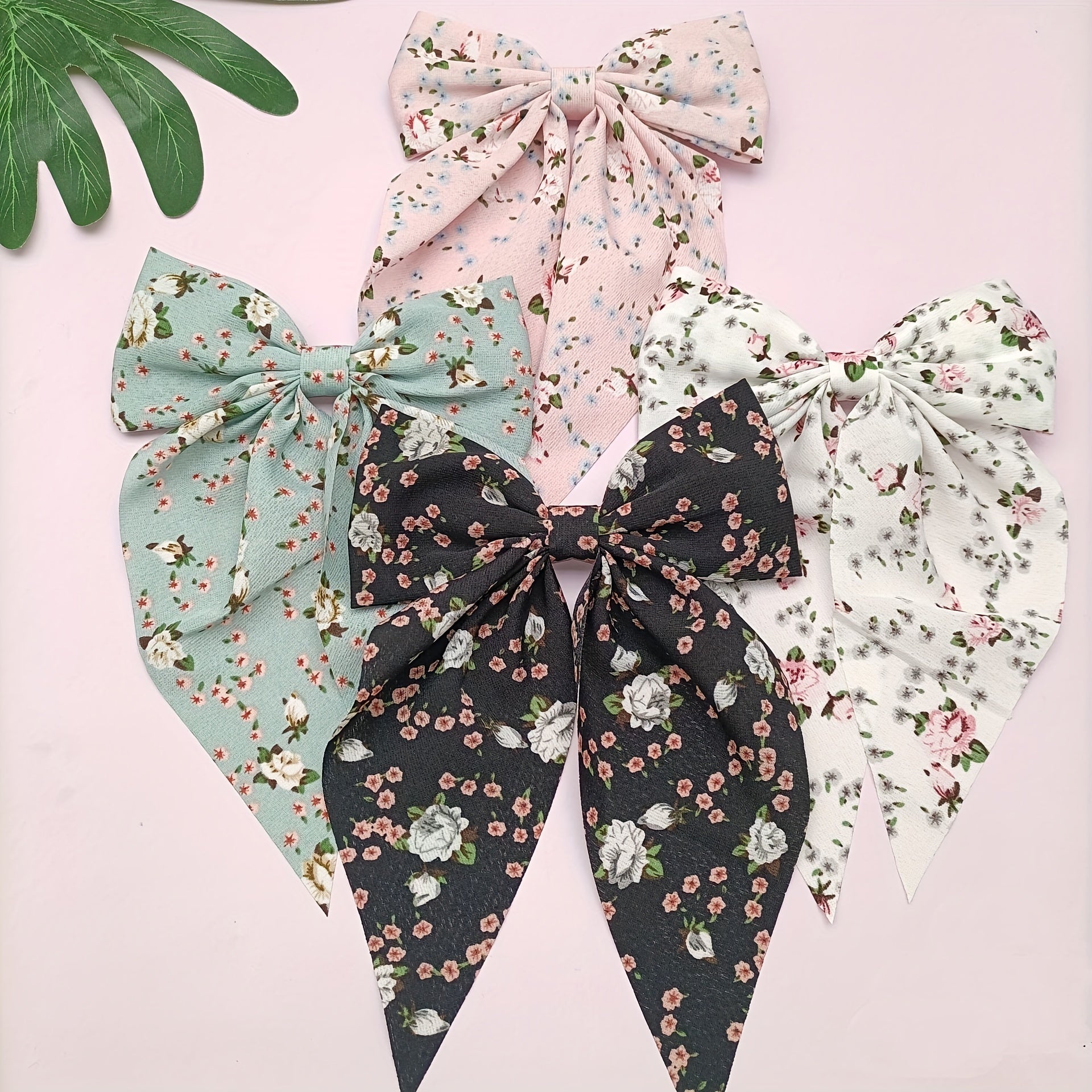 4pcs Floral Streamer Bow Hair Clip for Baby Girls