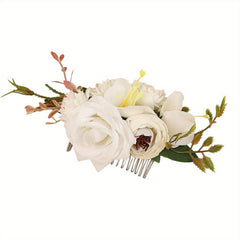 Pink Rose Flower Hair Comb Clip for Women
