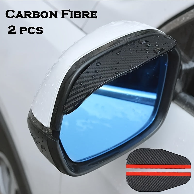 2pcs Car Rearview Mirror Rain Shield Carbon Fiber Texture