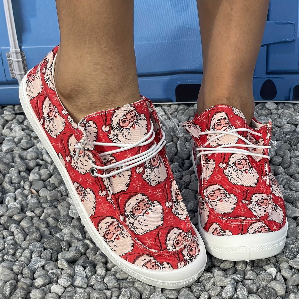 Christmas Red Beard Old Man Cartoon Pattern Lace Up Flat Shoes
