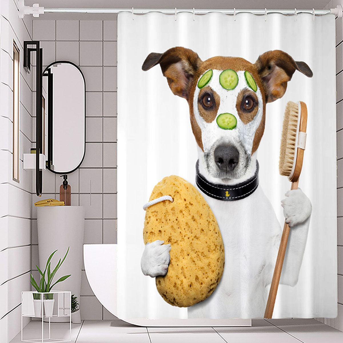 Funny Dog Pattern Shower Curtain Waterproof Mildew Proof Bath Curtain