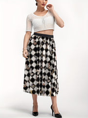  Flower Basket & Argyle Print Maxi Skirt