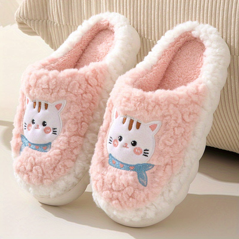 Women's Cat Pattern Slippers Plush Lined Indoor Shoes