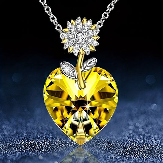 Girl's Sunflower Heart Necklace Pendant Romantic Christmas Gift