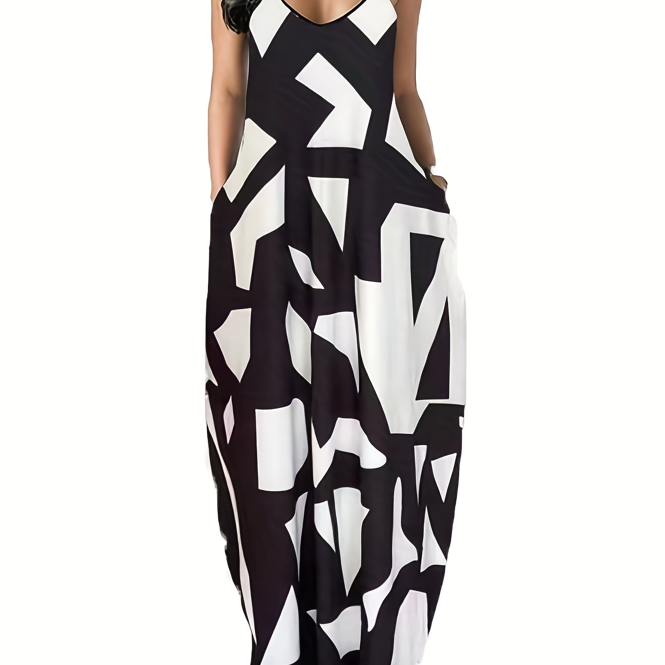  Printed V Neck Maxi Dress