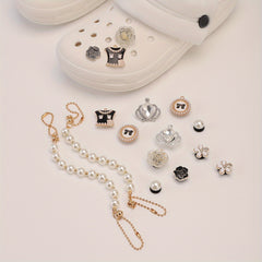 16pcs Rhinestone Pearl Shoe Charm Clog Sandal Buckle Resin Shoe Accessory