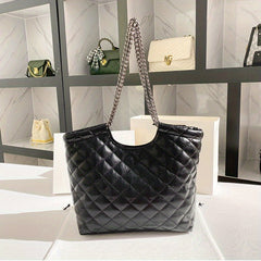 Quilted Leather Tote Bag with Removable Strap Organizer
