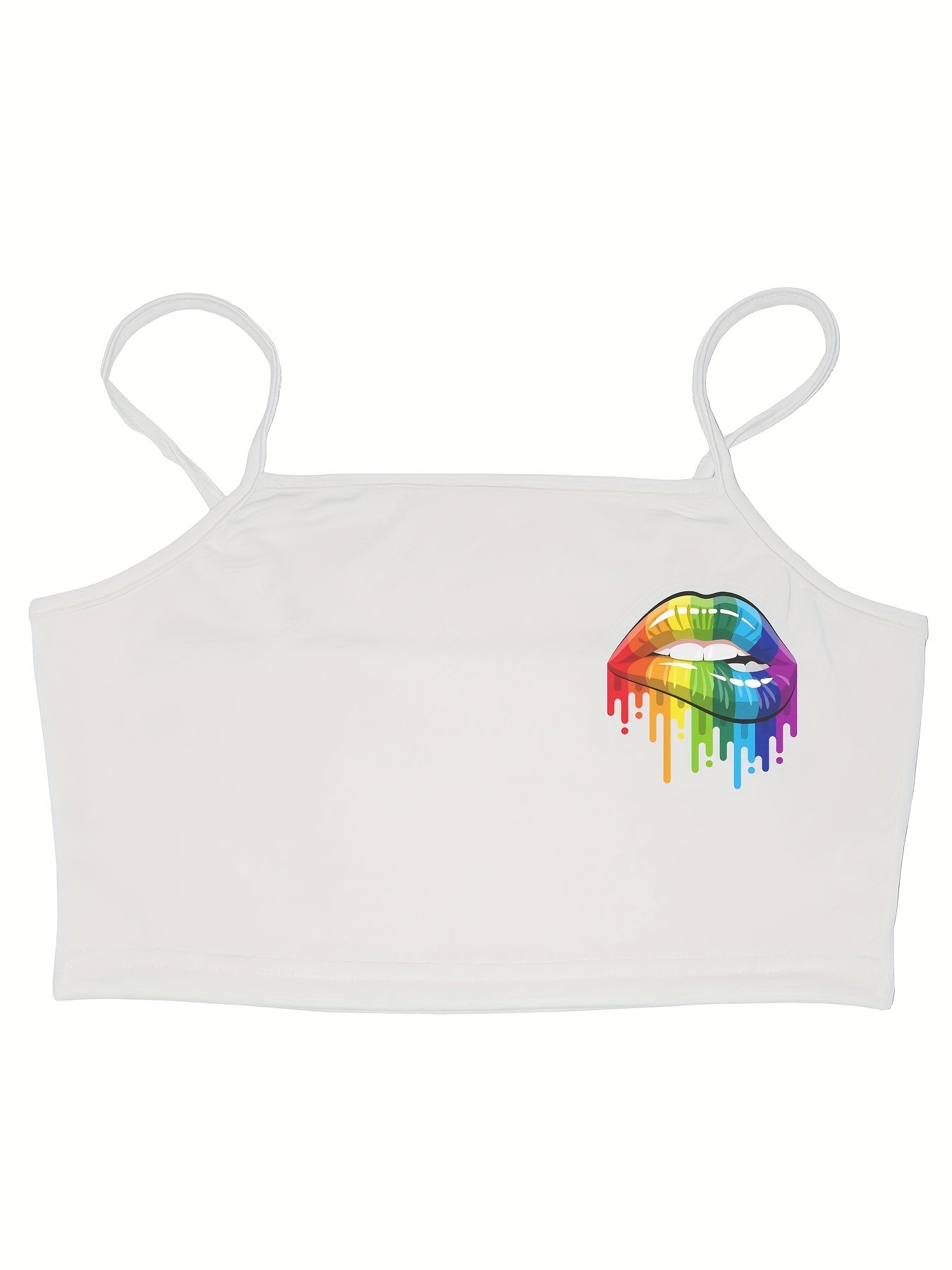 Rainbow Lips Print Cami Sleep Tops Sexy Crew Neck Sleeveless Top