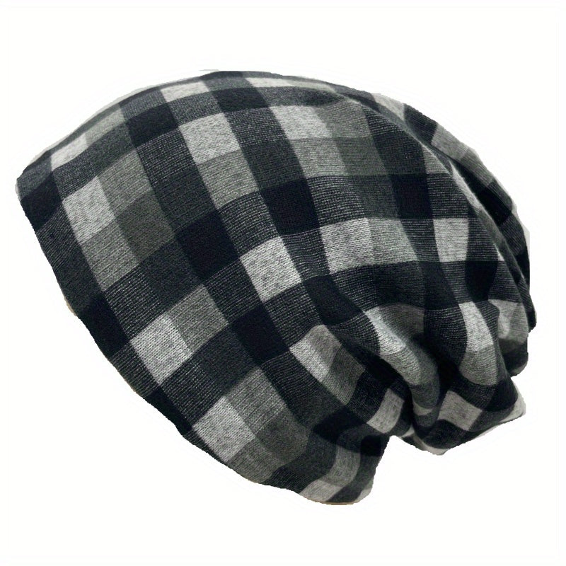 Plaid Casual Beanie Turban Cap Headband Neck Gaiter Lightweight Skull Hat