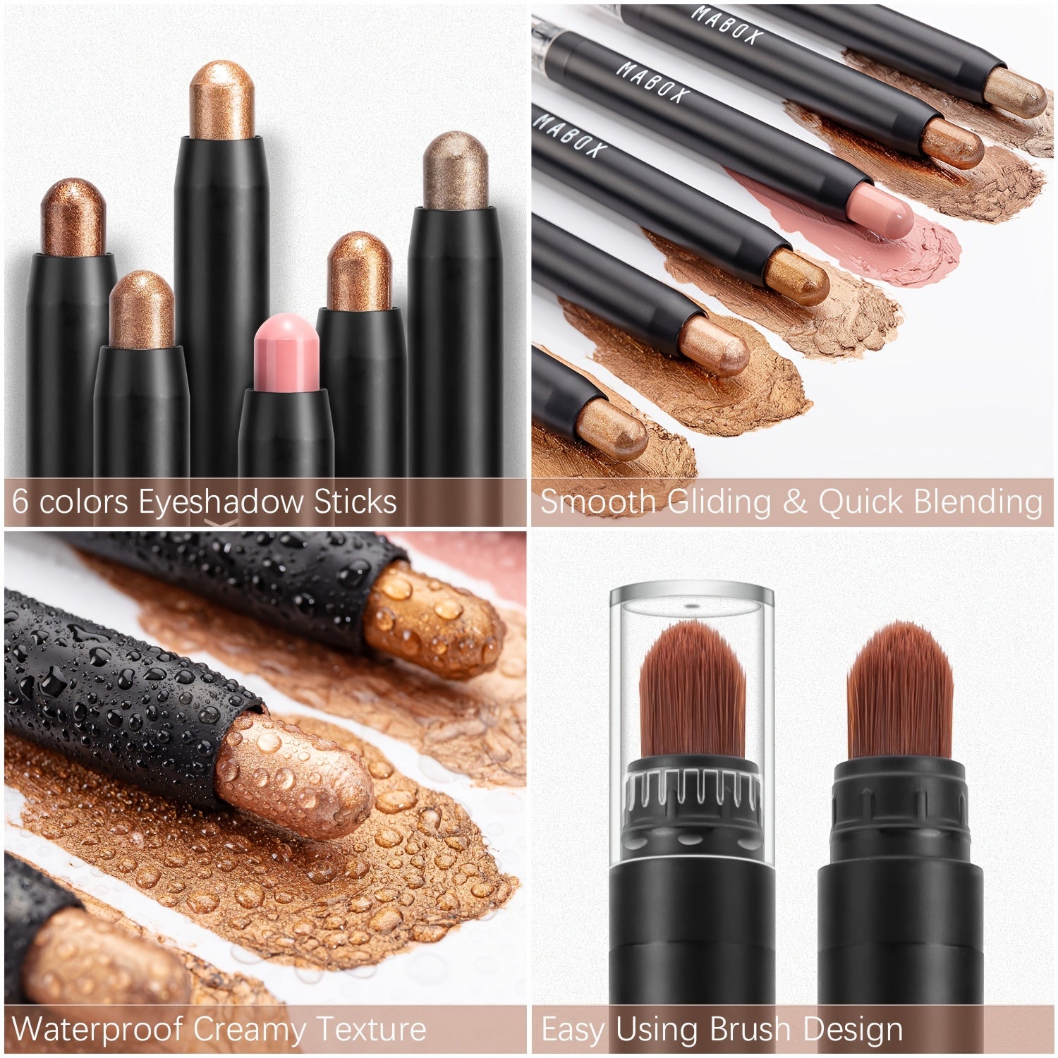 Metallic Eyeshadow Stick Set with Smudge Proof Sponge