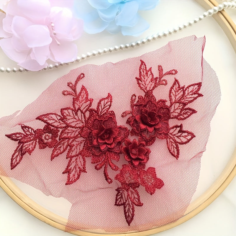 3D Flower Lace Applique Embroidered Material Trim For DIY Wedding Dress