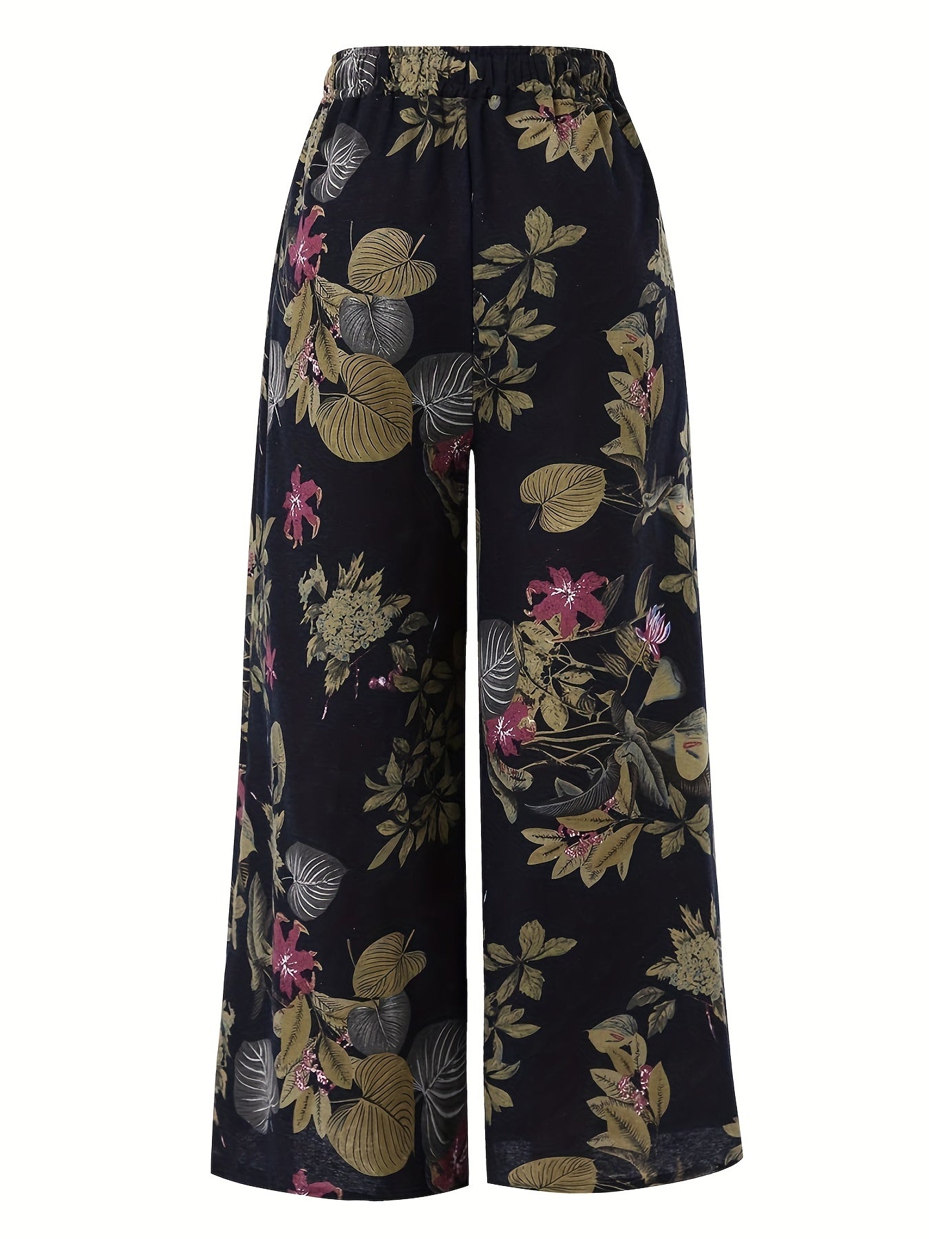  Floral Print Wide Leg Drawstring Pants With Pockets