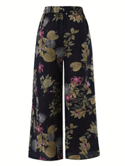  Floral Print Wide Leg Drawstring Pants With Pockets
