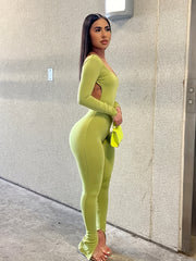 Women's Boat Neck Long Sleeve Backless Jumpsuit