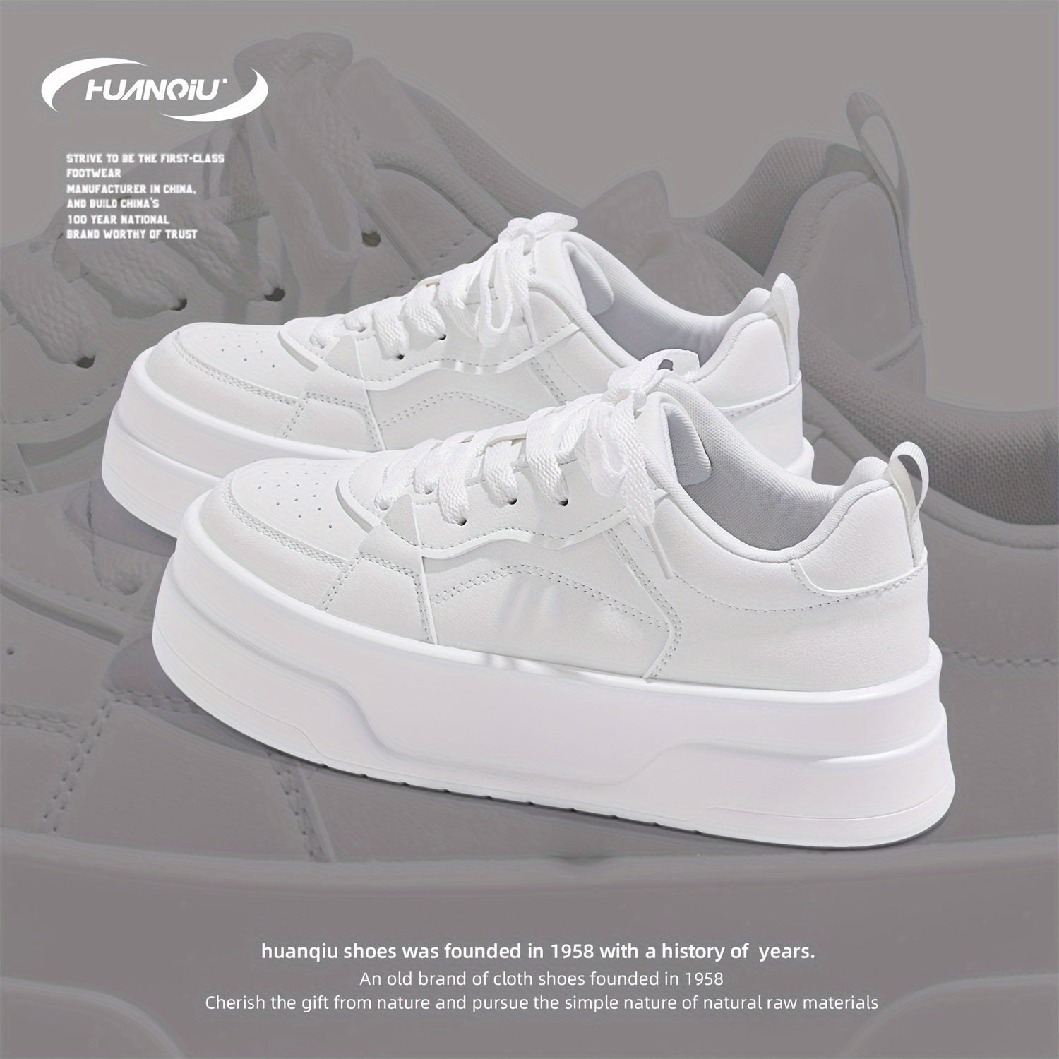 HUANQIU Women's Lace-up Platform Skate Shoes Breathable Non-slip Sneakers