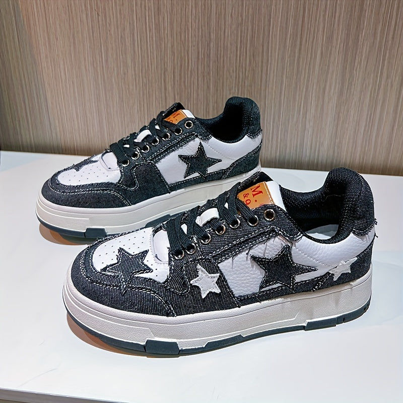 Women's Star Pattern Board Shoes Lace Up Outdoor Sneakers