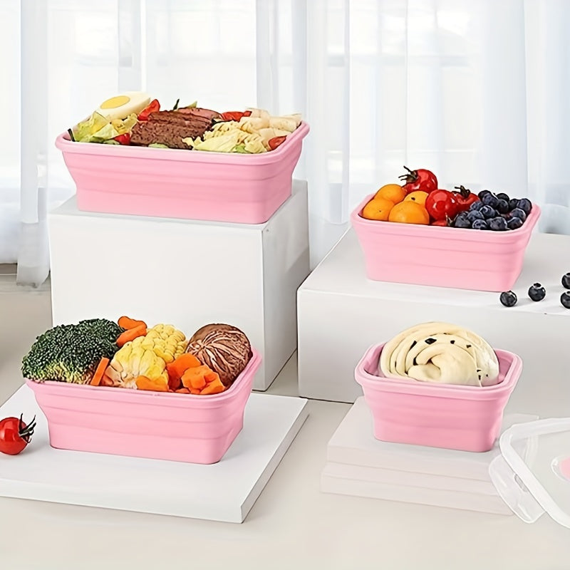 4pcs Leakproof Silicone Insulated Lunch Box Collapsible Bento Box