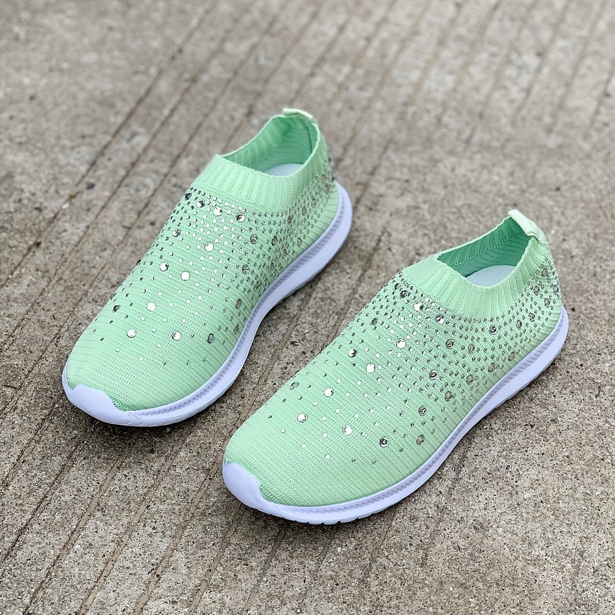 Women's Rhinestone Slip On Sport Shoes Breathable Low Top Sneakers