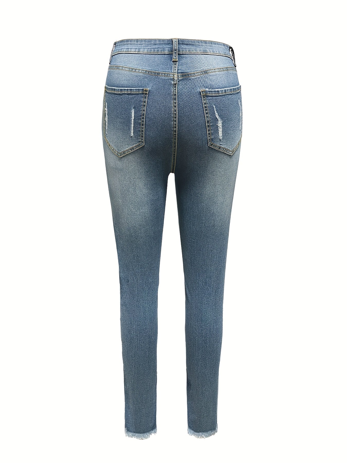  Casual Jeans Women's Plus Washed Ripped Cut Out Button