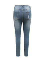  Casual Jeans Women's Plus Washed Ripped Cut Out Button