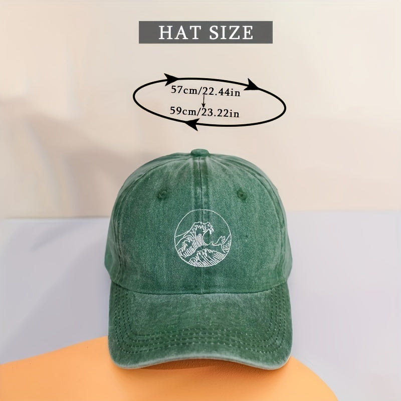 Wave Embroidery Baseball Cap Vintage Washed Distressed Dad Hat